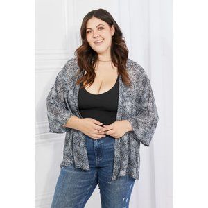 Full Size Snake Print Chiffon Kimono Gray Casual Loose Fit Soft Cardigan PLUS SZ